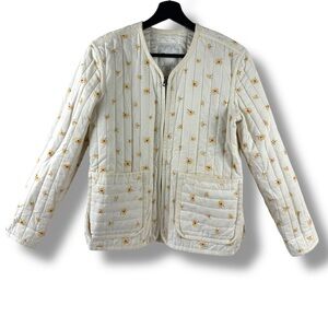 Madewell XXS Zip Up Quilted Tapestry Coat Cream Yellow Daisy Floral Cottagecore